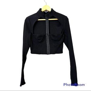 Current Mood Cut Out Mock Neck Crop Top